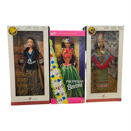 3 Vintage Mattel Dolls Of The World Barbies, In Original Boxes