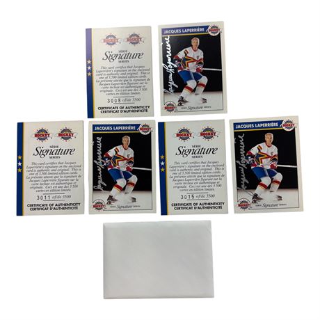 3 Jacques Laperriere Signature Series Hockey Signed Cards, With Coas