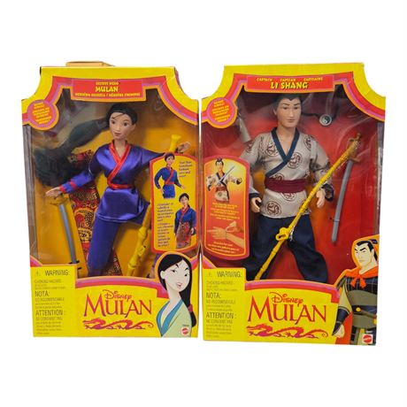 2 Vintage 1997 Mattel Disney Mulan Dolls, Li Shang & Mulan