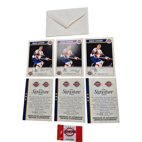 3 Serge Savard Signature Series Hockey Signed Cards, With Coas