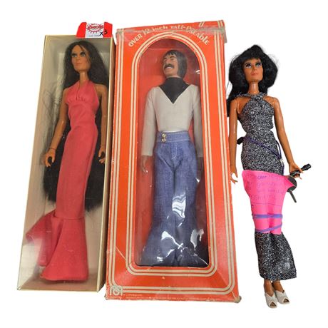 1975 Mego Cher Doll, Cher Doll & 1976 Mego Sonny 12'' Doll In Original Box
