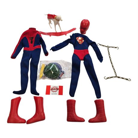 1966 Captain Action Superman Outfit, Crypto & 1966 Spiderman Outfit