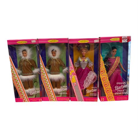 4 Vintage Mattel Dolls Of The World Barbies, In Original Boxes