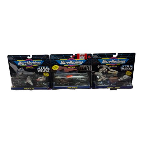 3 Galoob 1994 Space Star Wars Micro Machines Figures, In Original Blister Packs