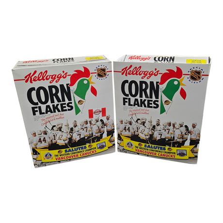 2 Nhl Kelloggs Corn Flakes Vancouver Canucks Cereal Boxes, Empty