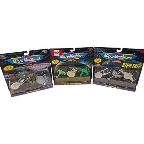 3 Galoob Star Trek Micro Machines, In Original Blister Packs