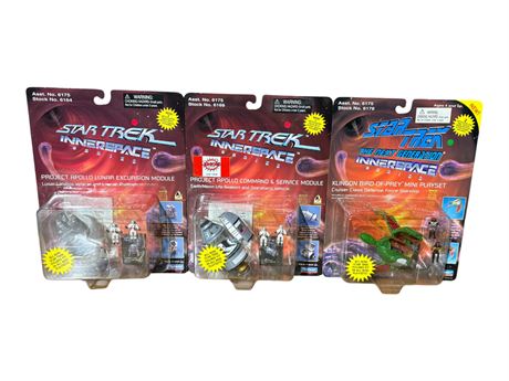 3 1996 Star Trek Interspace Series Mini Playsets, In Original Blister Packs