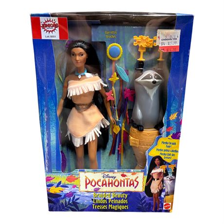1995 Mattel Disney Pocahontas Braided Beauty Doll, In Original Box