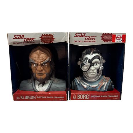 2 Vintage 1993 Thinkway Star Trek Saving Banks, In Original Boxes