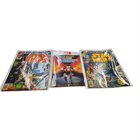 3 Vintage Comics, star wars, close encounters of the third kind