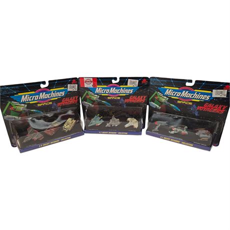 3 Galoob Space Galaxy Voyagers Micro Machines, In Original Blister Packs