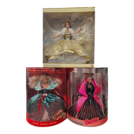 3 Vintage Mattel Holiday Barbies, In Original Boxes