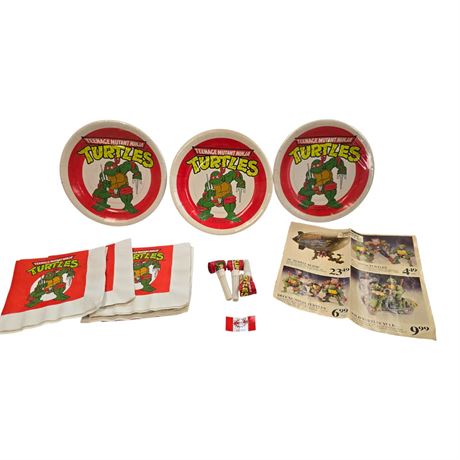 Vintage Assorted Teenage Mutant Ninja Turtles Birthday Decorations, Plates