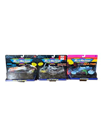 3 Galoob Micro Machines Space Star Trek Ships, In Original Blister Packs
