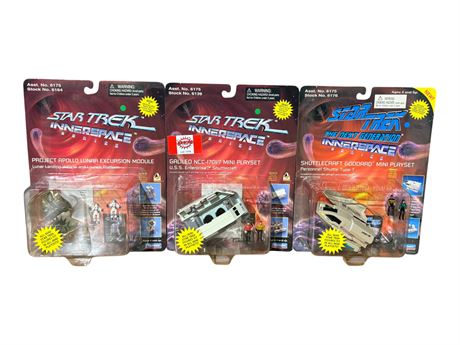 3 1996 Star Trek Interspace Series Mini Playsets, In Original Blister Packs