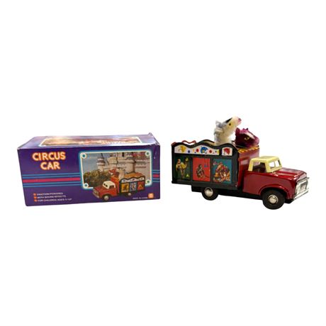 Vintage Tin Litho Friction Circus Car In Original Box