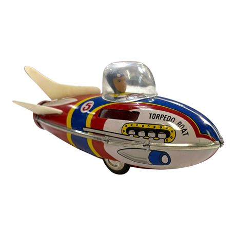 Vintage Tin Litho Friction Torpedo Racer