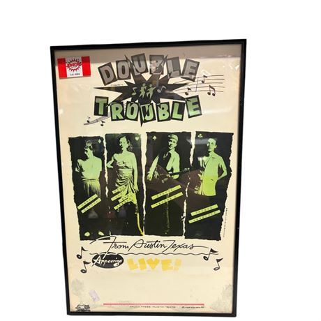Vintage Framed Double Trouble Music Poster From Austin Texas Live
