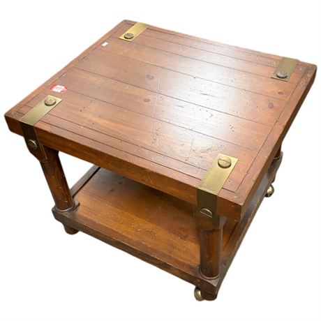 Vintage Wood & Brass Rolling Cart