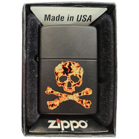 New Never Used Skull & Cross Bones Zippo Lighter, In Original Case
