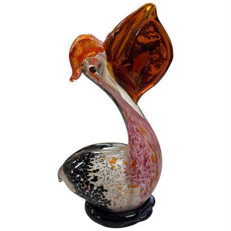 Hand Blown Art Glass Pelican With Fish In Gullet