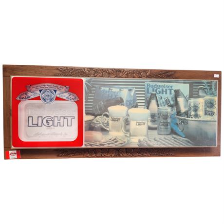 Vintage Light Up Budweiser Light Beer Sign, In Wood Frame
