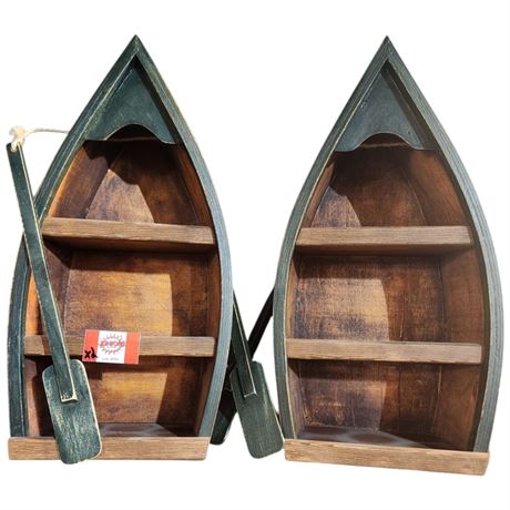 Pair Of Miniature Wooden Canoe Book Cases
