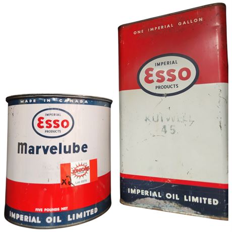 5Lb Esso Marvelube Can & 1 Imperial Gallon Esso Oil Can