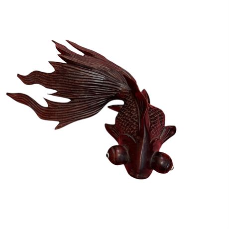 Vintage Wood Carved Koi Fish