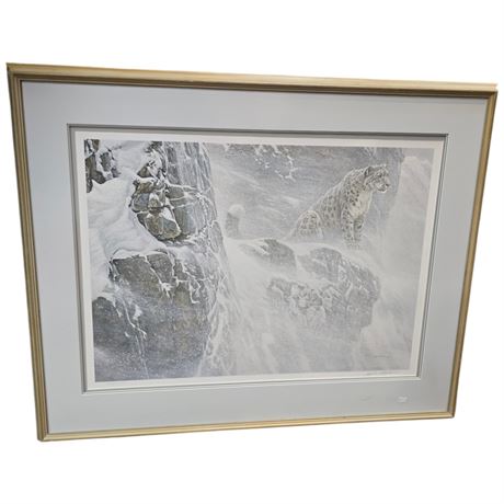 Large Framed Robert Bateman Print, "High Kingdom Snow Leopard" 3608 Of 10,772