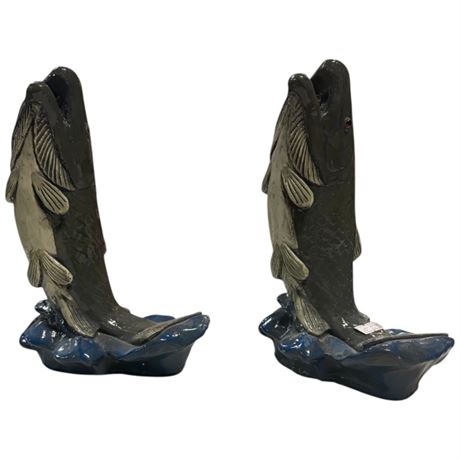 Pair Of Heavy Pottery Fish Sculptures