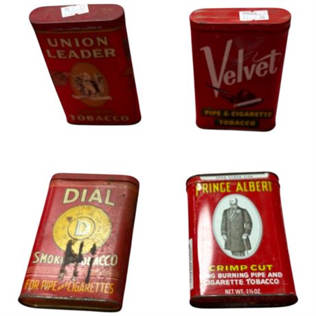 4 Vintage Tobacco Pocket Tins, Dial, Velvet, Union Leader, Etc..