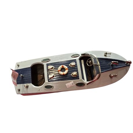 Early Wooden Model Speedboat, With Motor