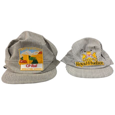 2 Vintage Snap Back Conductor Train Hats, Royal Hudson & Cp Rail