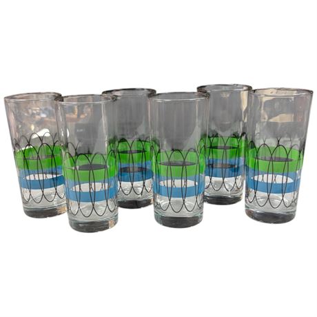 6 Libbey Mid Century Modern "Wrought Iron" Tumbler Glasses