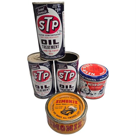 5 Vintage Cans Stp, Simoniz, Nevr-Dull