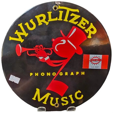 Porcelain On Steel Wurlitzer Phonograph Music Sign