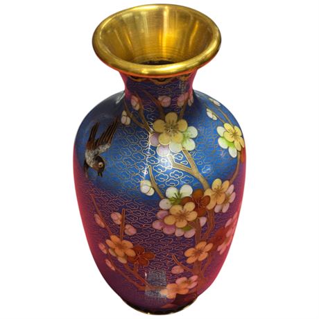 Vintage Cloisonne Vase With Bird & Floral Motif