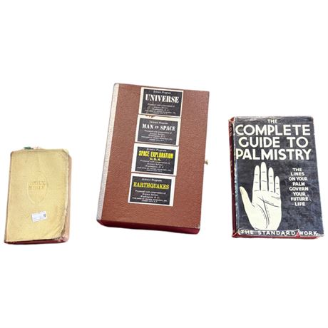 3 Vintage Books, Holy Bible, Palm Reading, Etc..