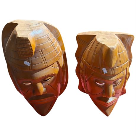 2 Vintage Carved Masks