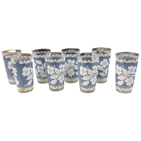 8 Vintage "Wedgwood Blue Dogwood"  Hazel Atlas Tumbler Glasses
