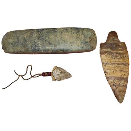 3 First Nations Artifacts, Scraper, Spear Head & Arrow Head