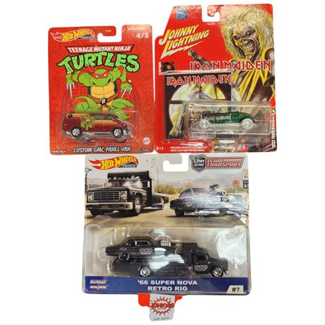 3 Hot Wheels, Tmnt, Iron Maiden, Etc..