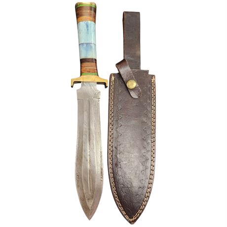 Vintage Custom Gladius Style Knife With Damacus Steel & Inlayed Handle