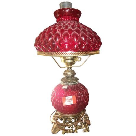 Vintage Fenton Ruby Red Diamond Quilted Glass Lamp
