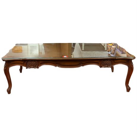 Vintage Baety Glass Topped Wood Coffee Table
