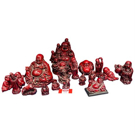 Large Assortment Of Cinnabar Style Buddhas