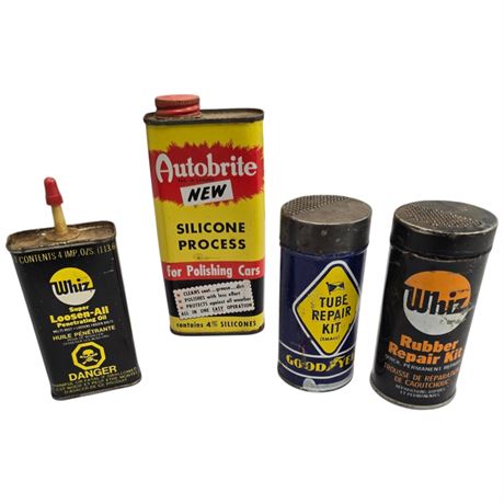 4 Vintage Cans, Whiz, Good Year, Autobrite