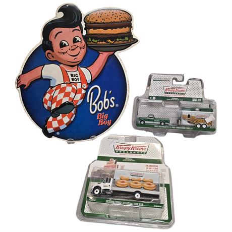 2 Krispy Kreme Donut Model Cars & Bobs Big Boy Metal Sign