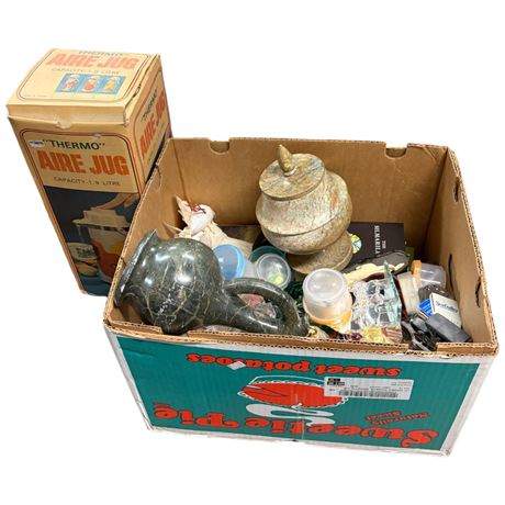 Assorted Collectibles, Crystal Bell, Aire Jug, Stone Vase, Matches, Etc..